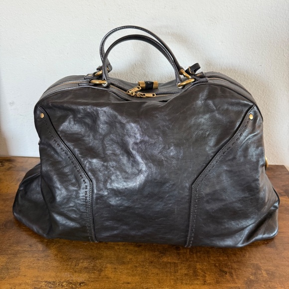 Yves Saint Laurent Men’s Muse Chocolate Leather Large Duffle/Carry On Bag - Picture 3 of 16